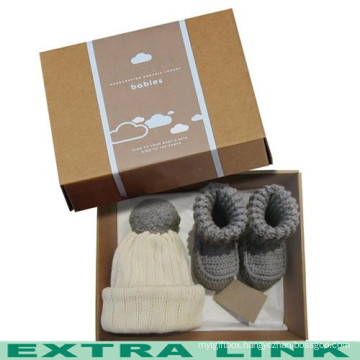 High Quality Alibaba Brown Corrugated Paper Custom Logo Handmade Baby Shoes Hat Top And Base Packaging Box